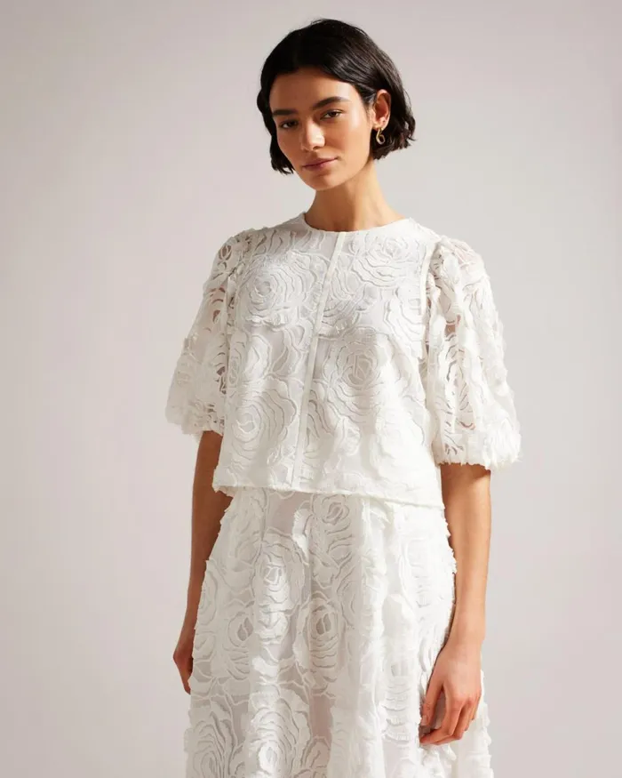 Boxy Fit Puffed Sleeve Top White Women Ted Baker Clothing Boxy Fit Puffed Sleeve Top White Women Ted Baker Clothing
