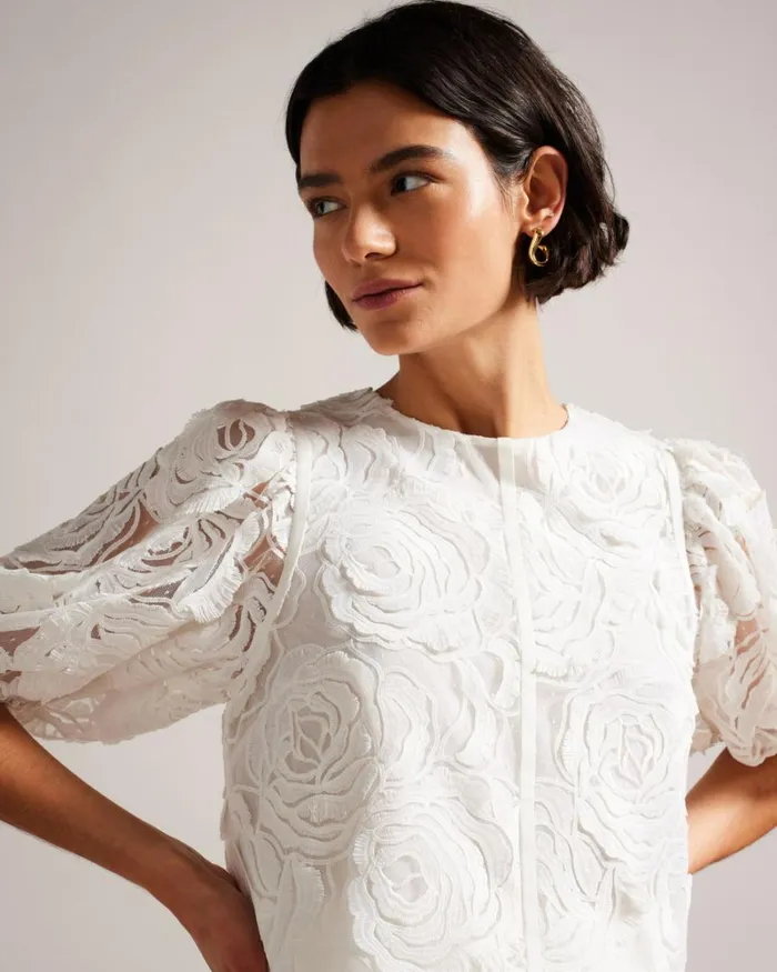 Boxy Fit Puffed Sleeve Top White Women Ted Baker Clothing Boxy Fit Puffed Sleeve Top White Women Ted Baker Clothing