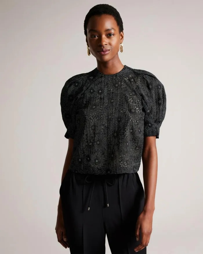Boxy Puffed Sleeve Top Black Women Ted Baker Clothing Boxy Puffed Sleeve Top Black Women Ted Baker Clothing