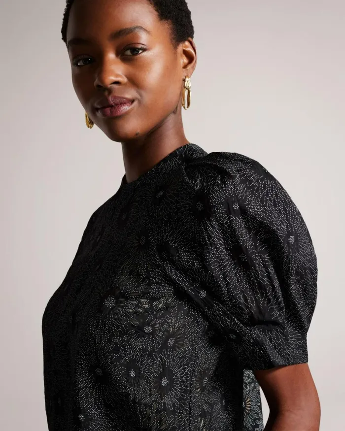 Boxy Puffed Sleeve Top Black Women Ted Baker Clothing Boxy Puffed Sleeve Top Black Women Ted Baker Clothing
