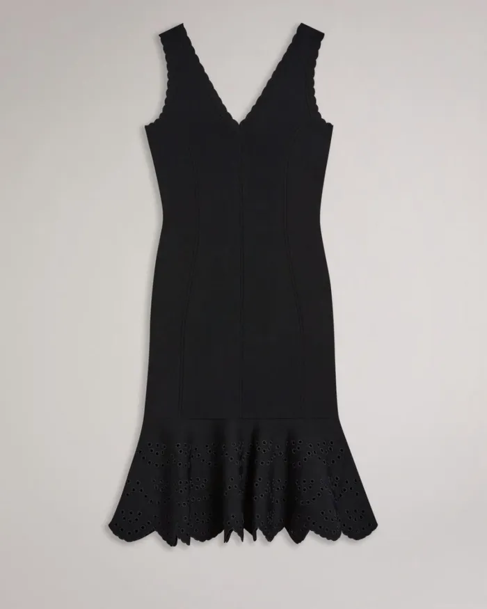 Broderie Stitch Midi Knit Dress Black Women Ted Baker Clothing