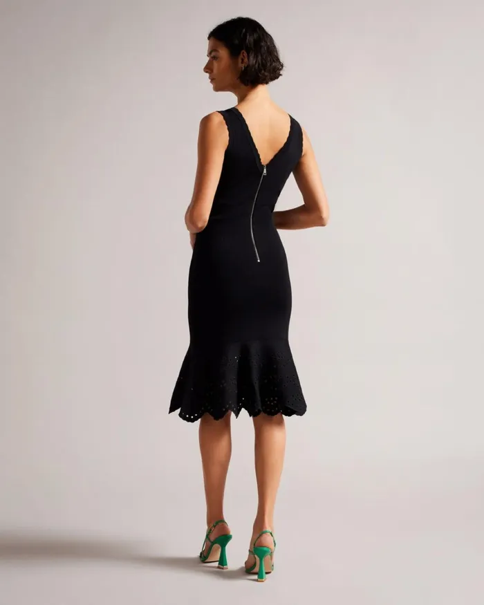 Broderie Stitch Midi Knit Dress Black Women Ted Baker Clothing