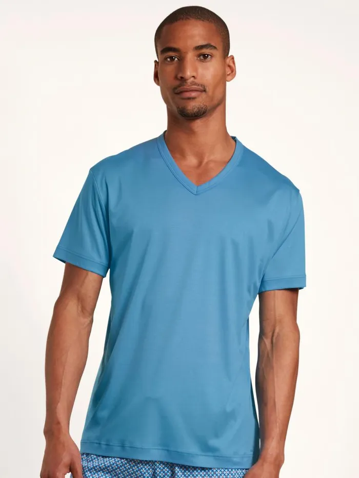 CALIDA Pyjama Tops Shirt Short Sleeve Azurit Blue 8211 Men