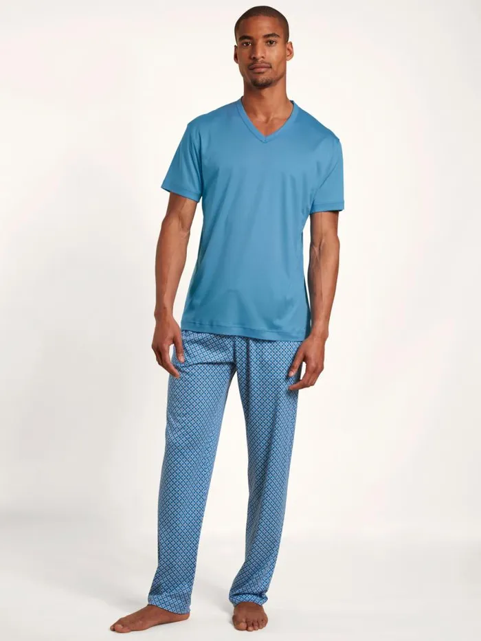 CALIDA Pyjama Tops Shirt Short Sleeve Azurit Blue 8211 Men