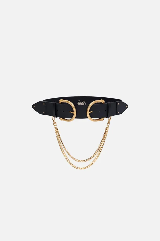 Camilla Belts Double Leopard Buckle Belt Solid Black 8211 Accessories