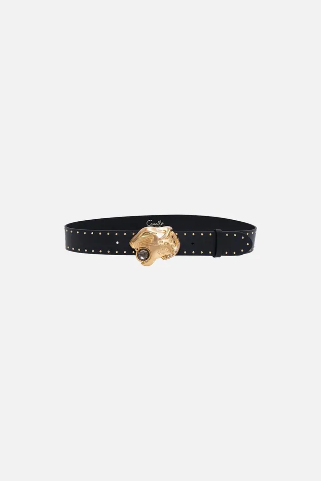 Camilla Belts Leopard Head Buckle Belt Solid Black 8211 Accessories