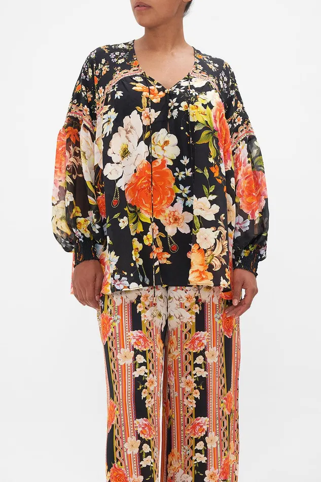 Camilla Blouses and Shirts Blouson Blouse With Neck Tie Secret History 8211 Womens Camilla Blouses and Shirts Blouson Blouse With Neck Tie Secret History 8211 Womens