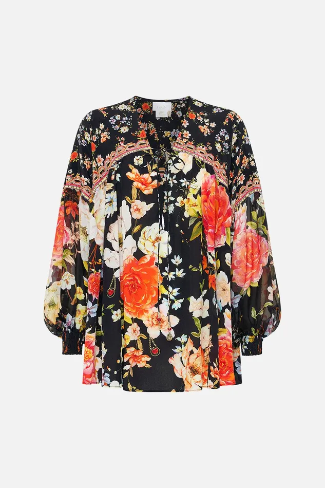 Camilla Blouses and Shirts Blouson Blouse With Neck Tie Secret History 8211 Womens Camilla Blouses and Shirts Blouson Blouse With Neck Tie Secret History 8211 Womens