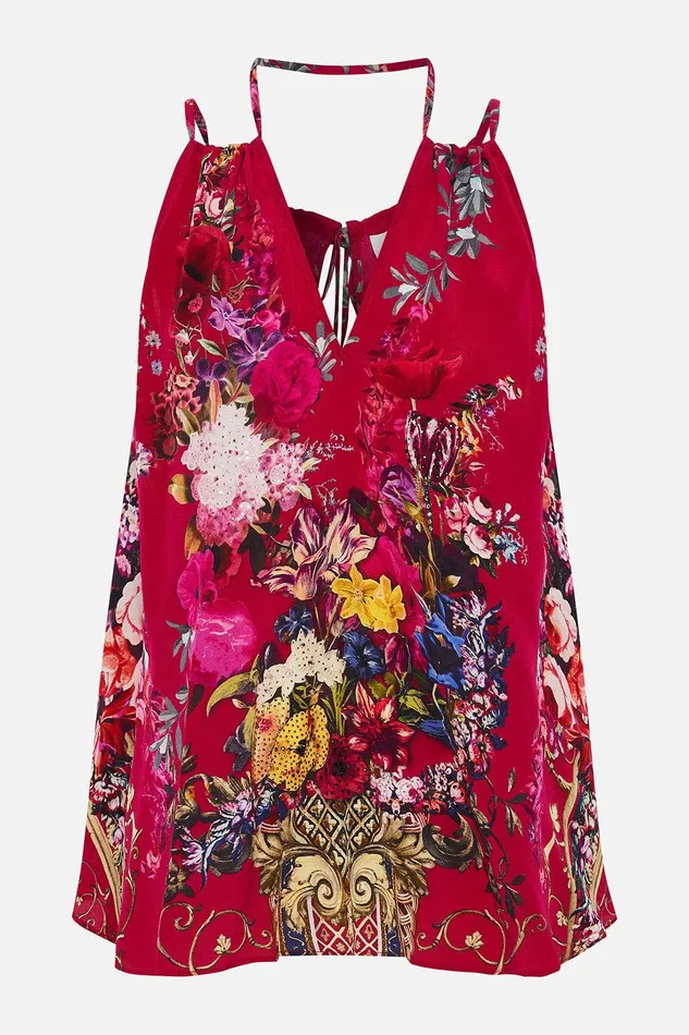 Camilla Cami Tops Flared Cami With Neck Tie Boheme Blooms 8211 Womens Camilla Cami Tops Flared Cami With Neck Tie Boheme Blooms 8211 Womens