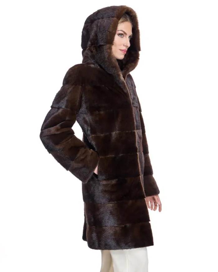 Coats Women039s Maximilian Horizontal Hooded Mink Coat