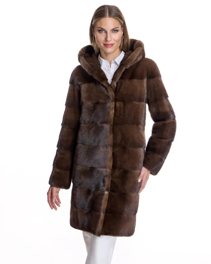 Coats Women039s Maximilian Horizontal Hooded Mink Coat