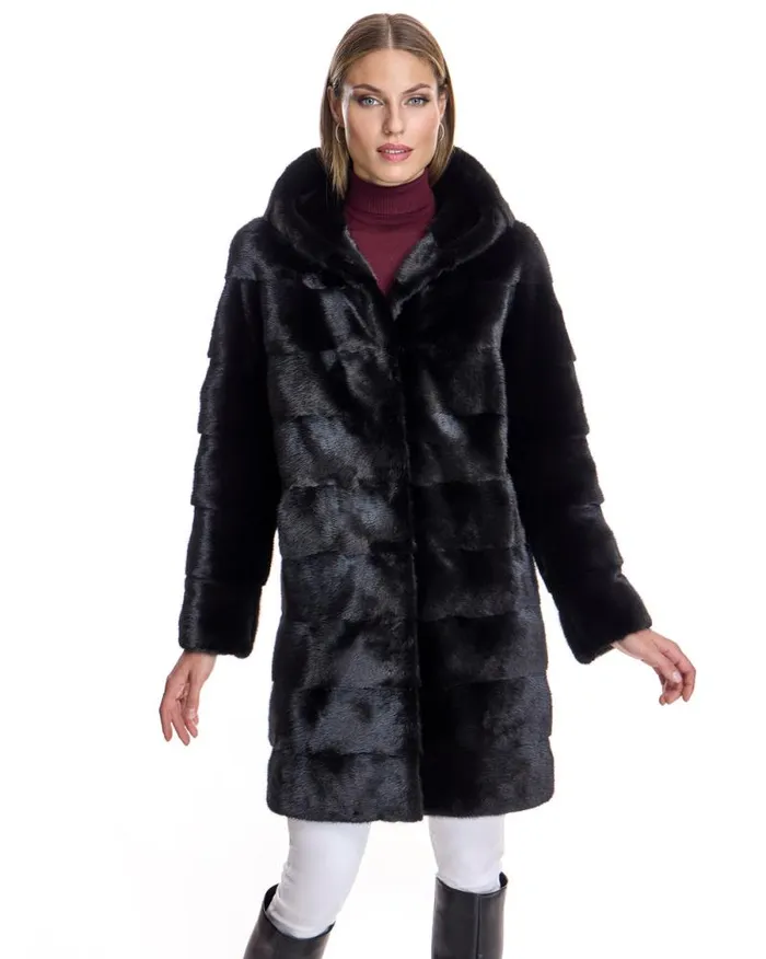 Coats Women039s Maximilian Horizontal Hooded Mink Coat