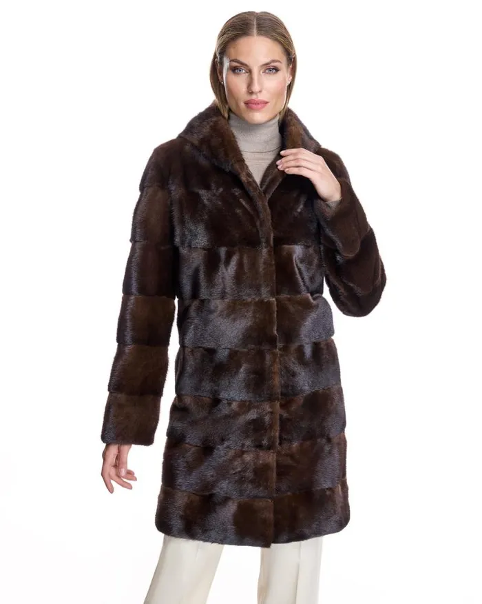Coats Women039s Maximilian Horizontal Hooded Mink Coat