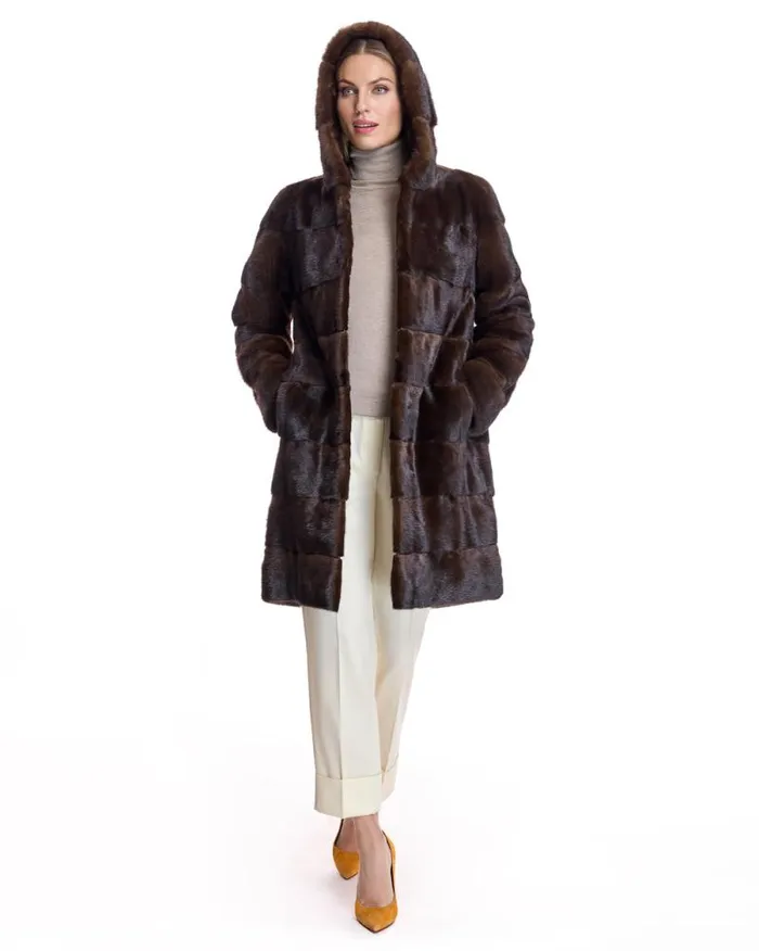 Coats Women039s Maximilian Horizontal Hooded Mink Coat