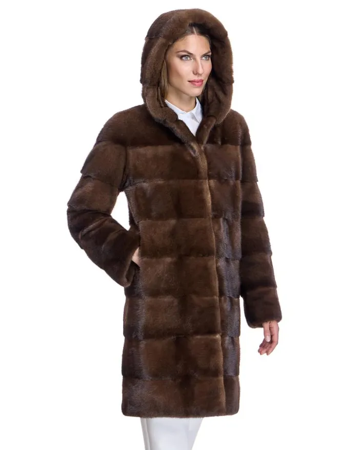 Coats Women039s Maximilian Horizontal Hooded Mink Coat