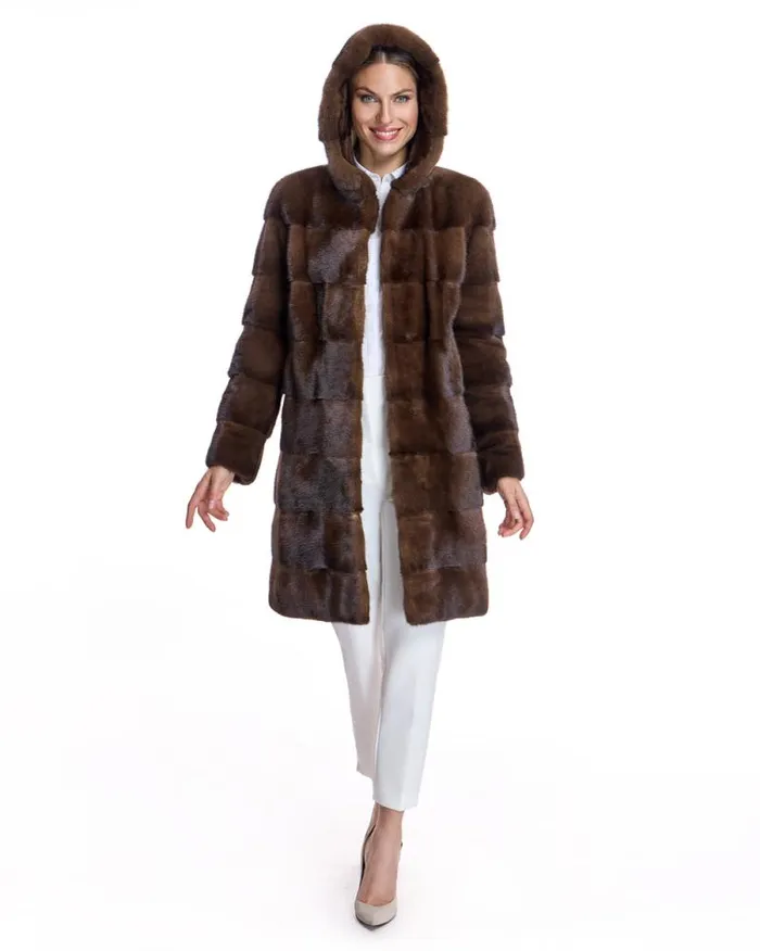 Coats Women039s Maximilian Horizontal Hooded Mink Coat