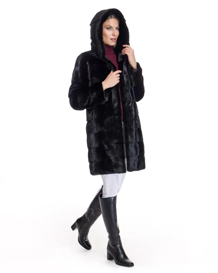 Coats Women039s Maximilian Horizontal Hooded Mink Coat