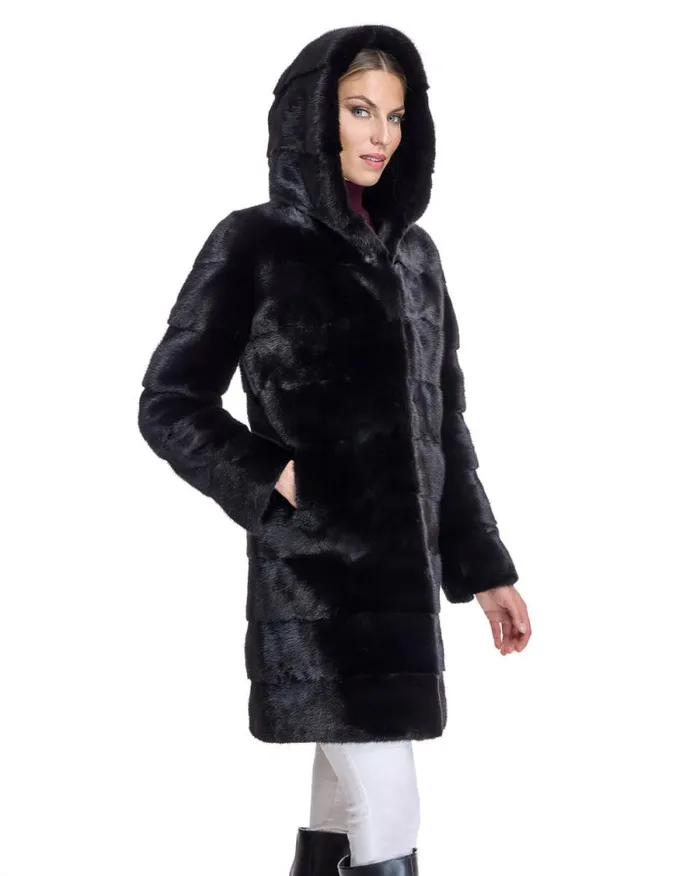 Coats Women039s Maximilian Horizontal Hooded Mink Coat