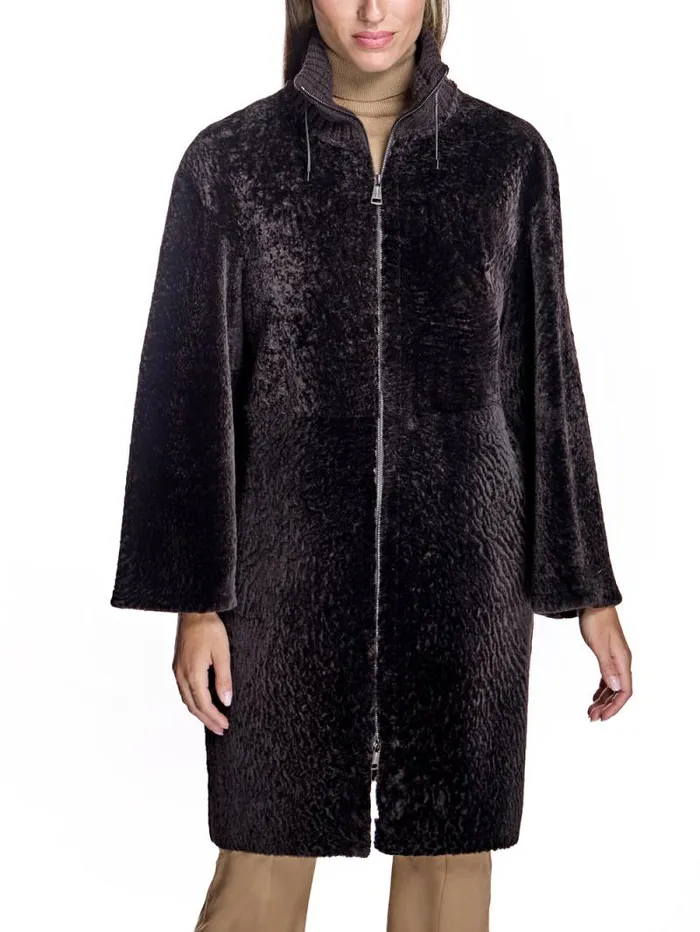 Coats Women039s Maximilian Shearling Lamb Coat With Knit Collar