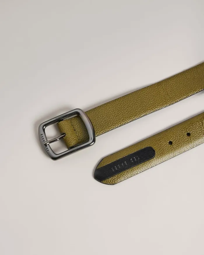 Contrast Detail Leather Belt Dark Green Men Ted Baker Belts