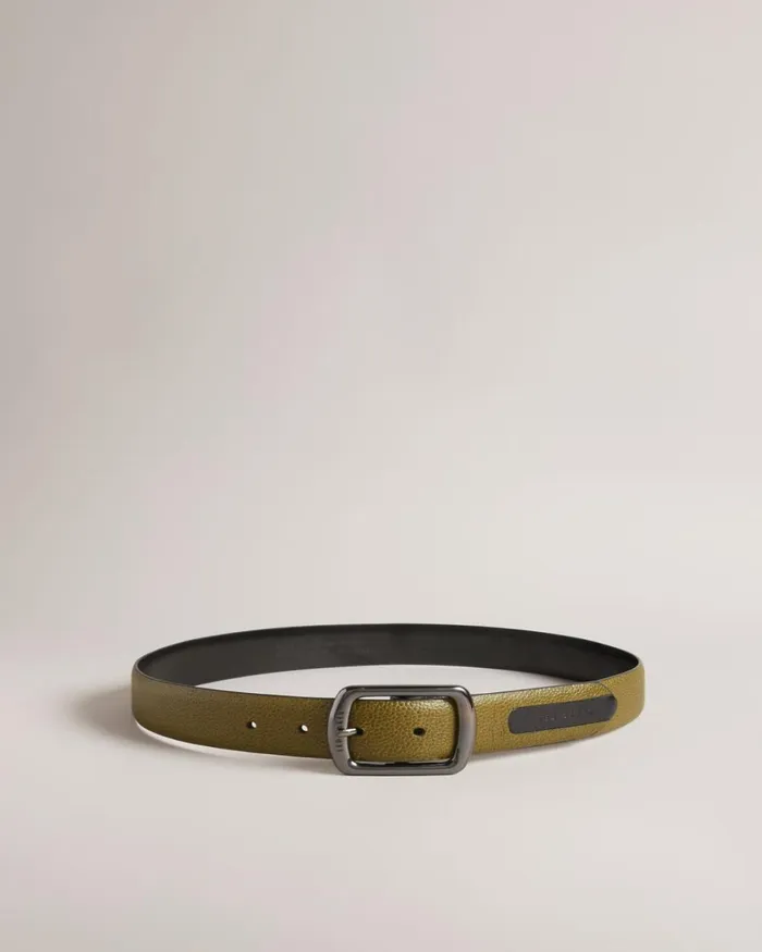 Contrast Detail Leather Belt Dark Green Men Ted Baker Belts