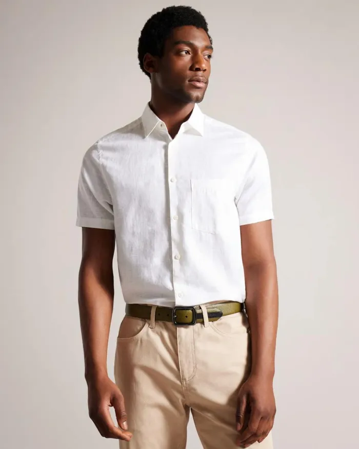 Contrast Detail Leather Belt Dark Green Men Ted Baker Belts