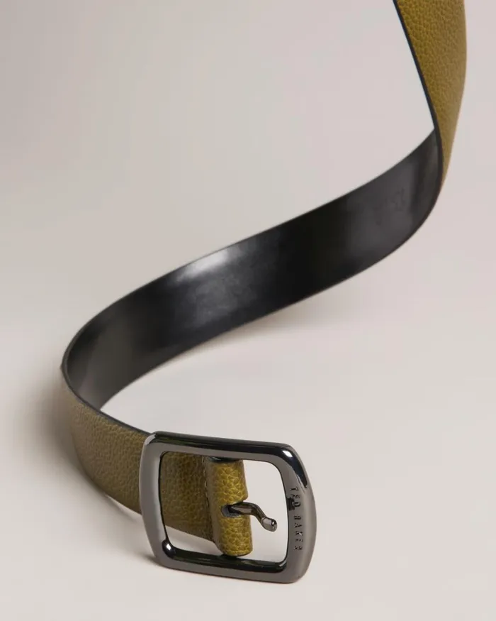 Contrast Detail Leather Belt Dark Green Men Ted Baker Belts