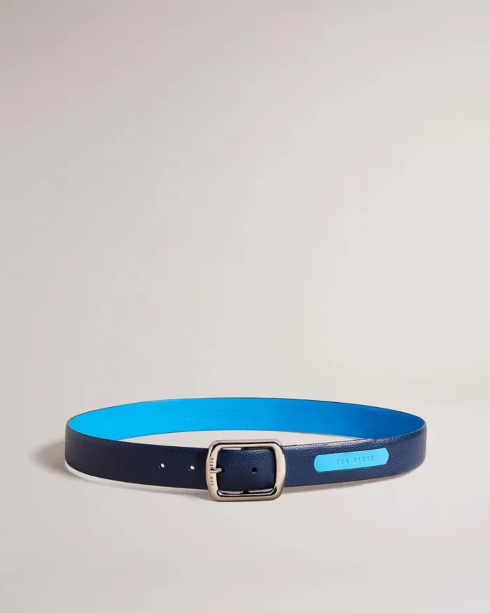 Contrast Detail Leather Belt Navy Men Ted Baker Belts