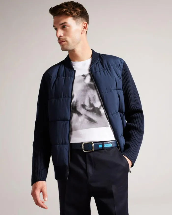 Contrast Detail Leather Belt Navy Men Ted Baker Belts