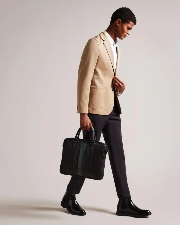 Core Twill PU Striped Document Bag Black Men Ted Baker Duffel Bags