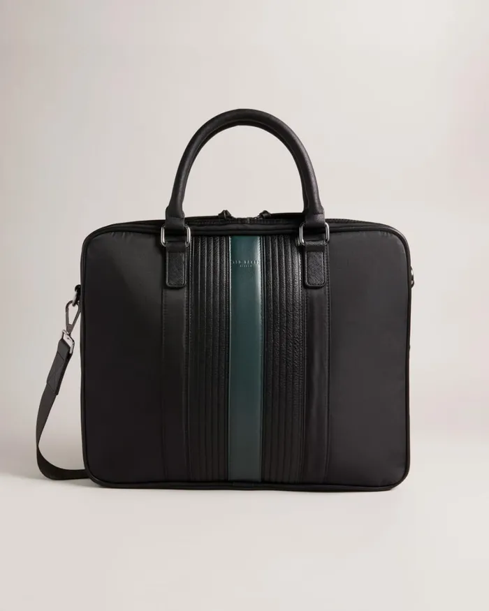 Core Twill PU Striped Document Bag Black Men Ted Baker Duffel Bags