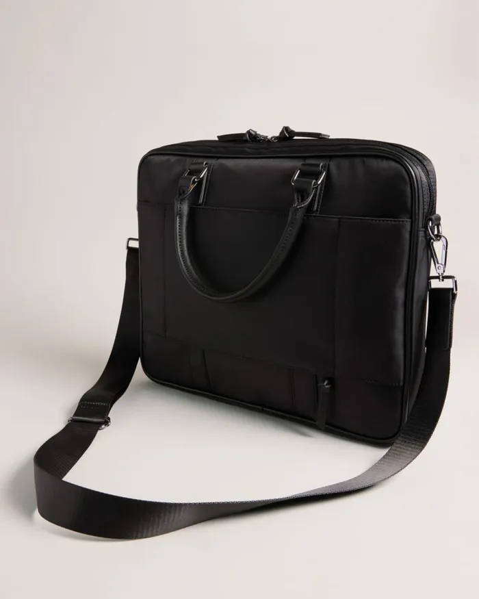 Core Twill PU Striped Document Bag Black Men Ted Baker Duffel Bags
