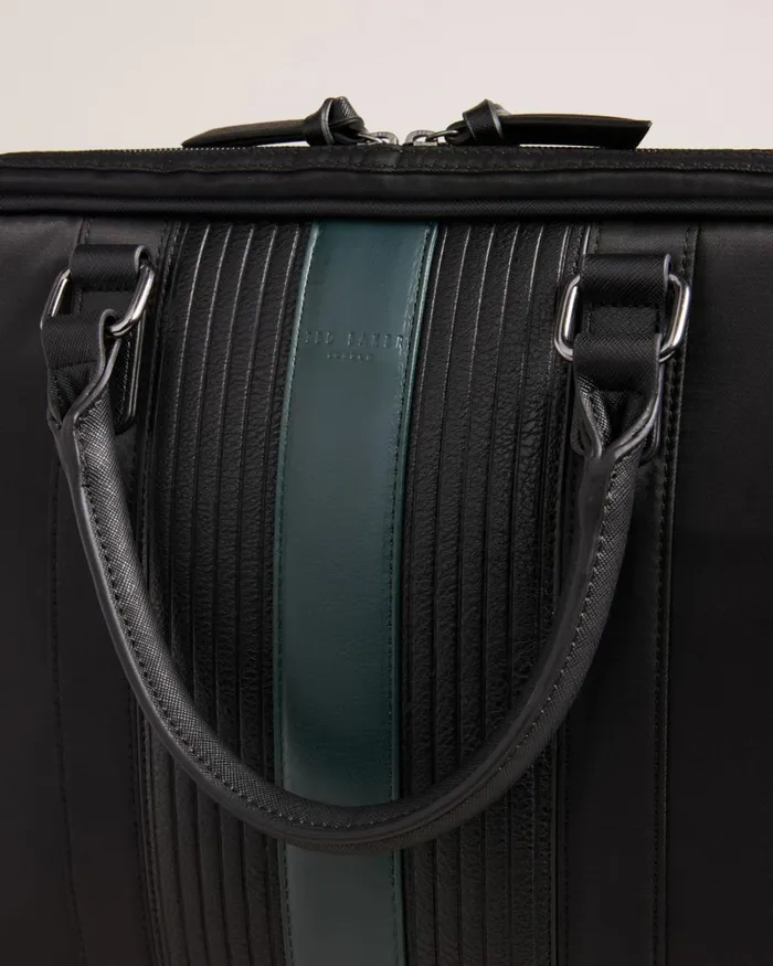 Core Twill PU Striped Document Bag Black Men Ted Baker Duffel Bags
