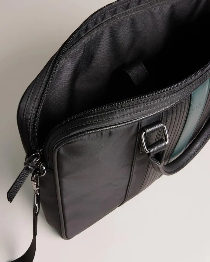 Core Twill PU Striped Document Bag Black Men Ted Baker Duffel Bags