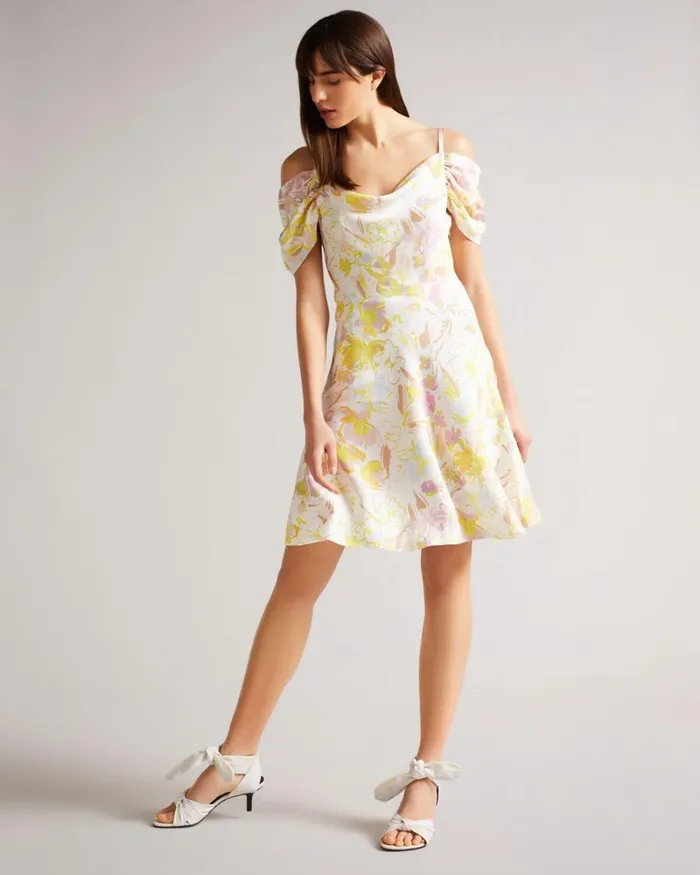 Cowl Front Satin Mini Dress White Women Ted Baker Dresses