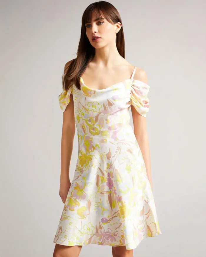Cowl Front Satin Mini Dress White Women Ted Baker Dresses
