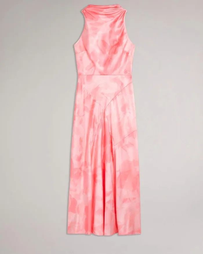 Cowl Neck Bias Cut Midi Dress Coral Women Ted Baker Clothing