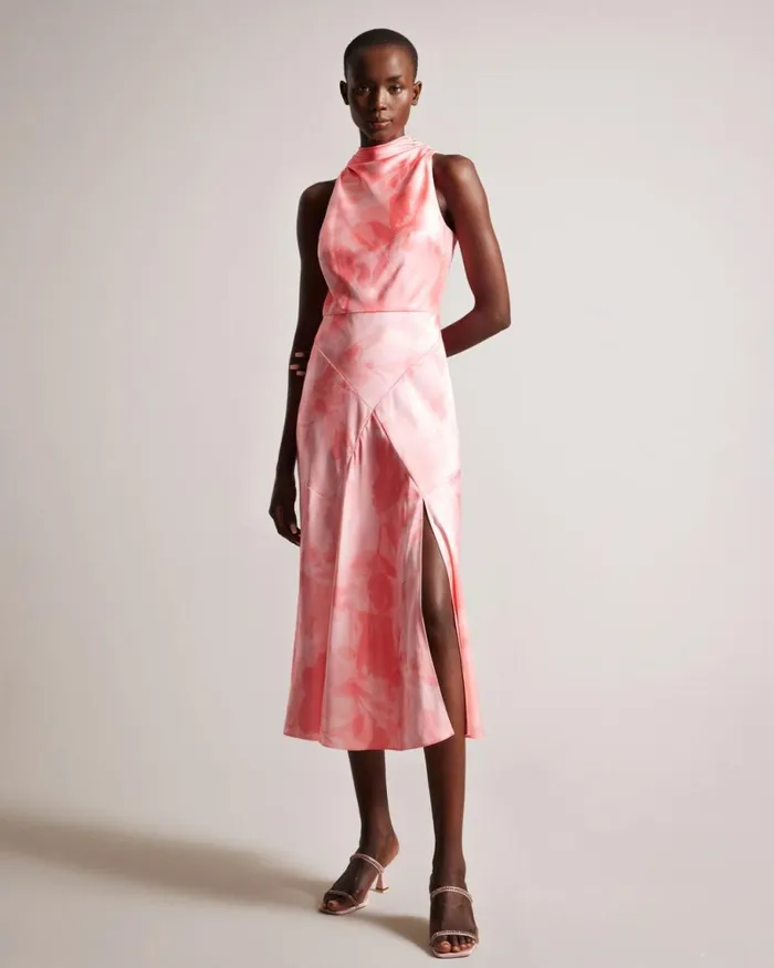 Cowl Neck Bias Cut Midi Dress Coral Women Ted Baker Clothing Cowl Neck Bias Cut Midi Dress Coral Women Ted Baker Clothing