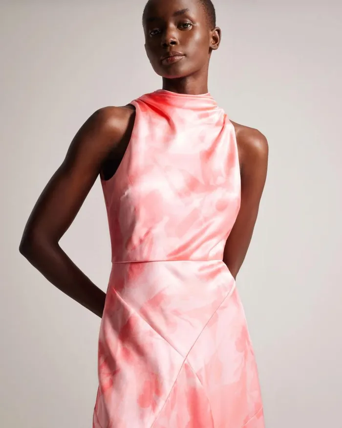Cowl Neck Bias Cut Midi Dress Coral Women Ted Baker Clothing Cowl Neck Bias Cut Midi Dress Coral Women Ted Baker Clothing