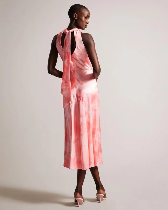 Cowl Neck Bias Cut Midi Dress Coral Women Ted Baker Clothing Cowl Neck Bias Cut Midi Dress Coral Women Ted Baker Clothing