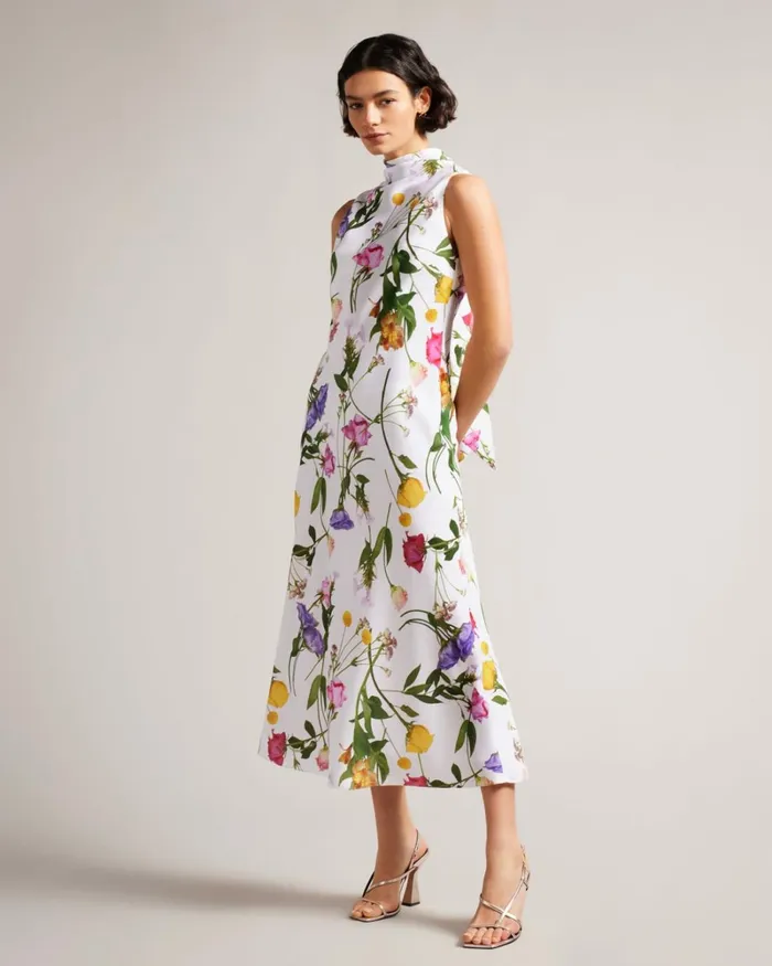 Cowl Neck Midi Slip Dress White Women Ted Baker Clothing