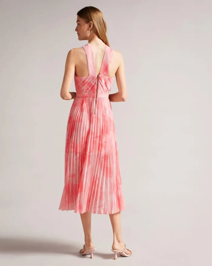 Cross Front Pleated Midi Dress Coral Women Ted Baker Clothing