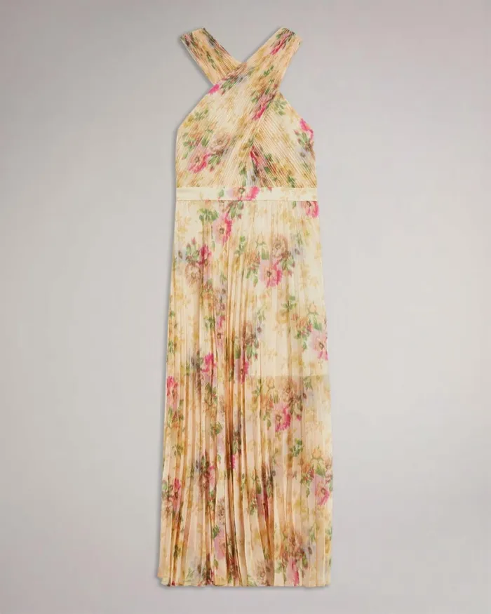 Cross Front Pleated Midi Dress Tan Women Ted Baker Clothing