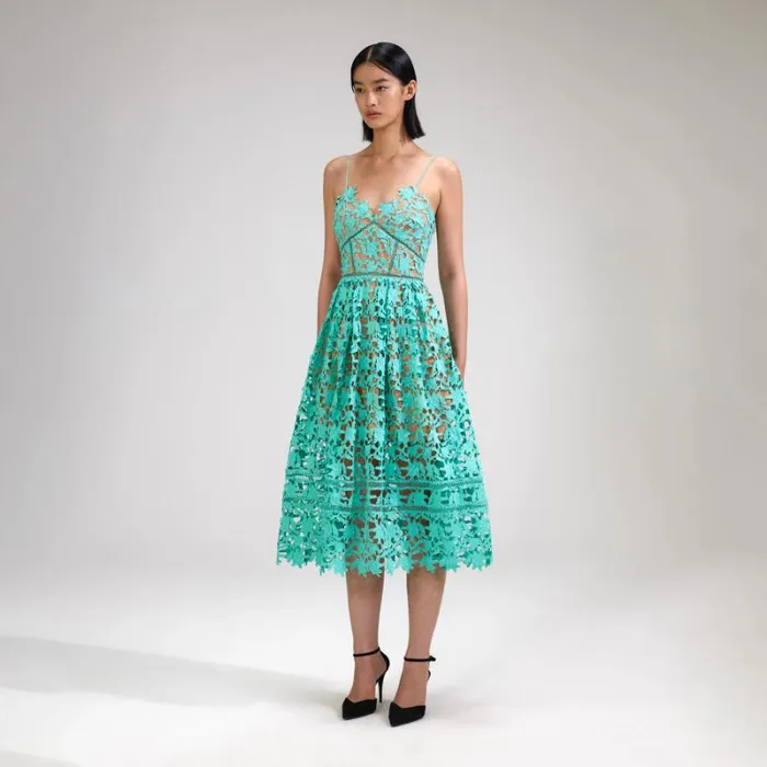 Dresses Woman SelfPortrait Aqua Azaelea Lace Midi Dress Dresses Woman SelfPortrait Aqua Azaelea Lace Midi Dress
