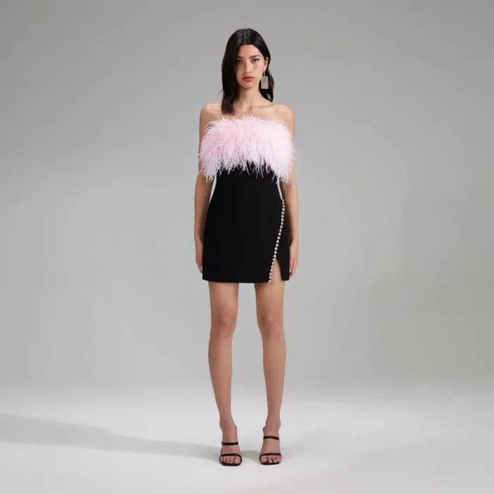 Dresses Woman SelfPortrait Black Bonded Crepe Mini Dress With Trim