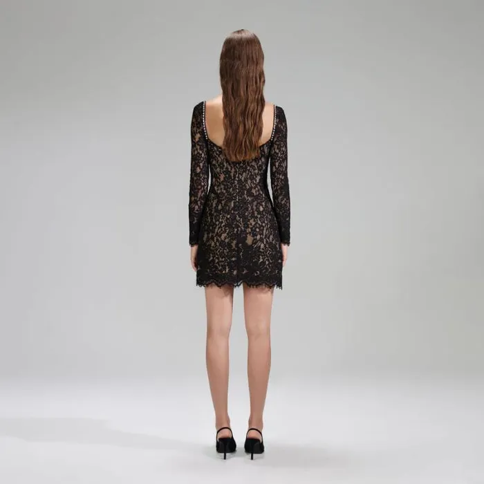 Dresses Woman SelfPortrait Black Bonded Crepe Mini Dress With Trim Dresses Woman SelfPortrait Black Bonded Crepe Mini Dress With Trim