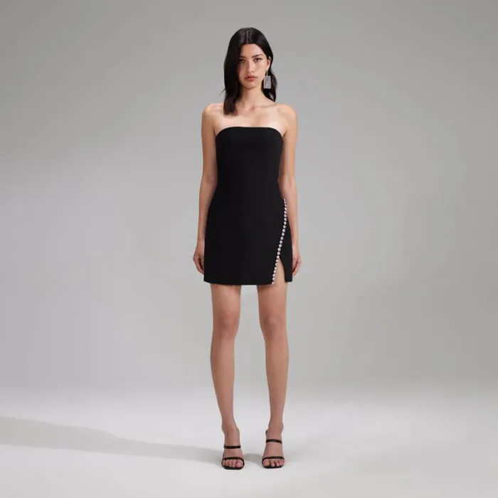 Dresses Woman SelfPortrait Black Bonded Crepe Mini Dress With Trim Dresses Woman SelfPortrait Black Bonded Crepe Mini Dress With Trim