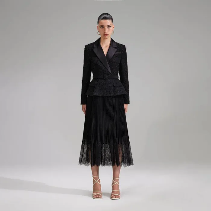 Dresses Woman SelfPortrait Black Boucle Midi Dress
