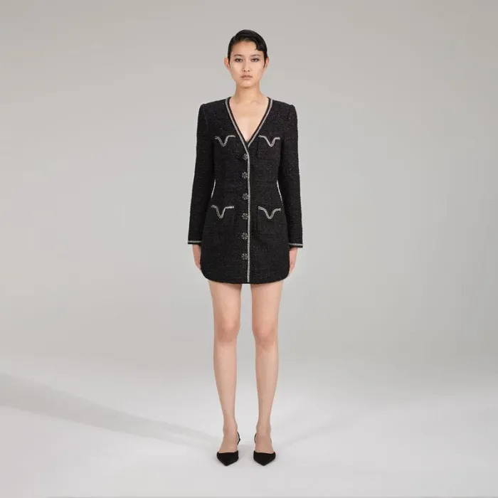 Dresses Woman SelfPortrait Black Boucle Midi Dress Dresses Woman SelfPortrait Black Boucle Midi Dress