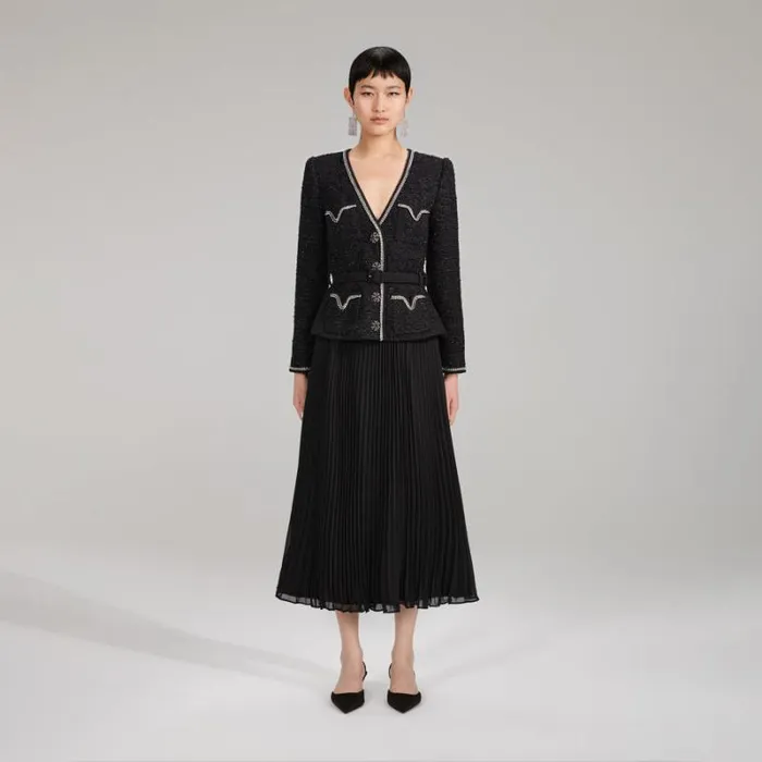 Dresses Woman SelfPortrait Black Boucle Midi Dress Dresses Woman SelfPortrait Black Boucle Midi Dress